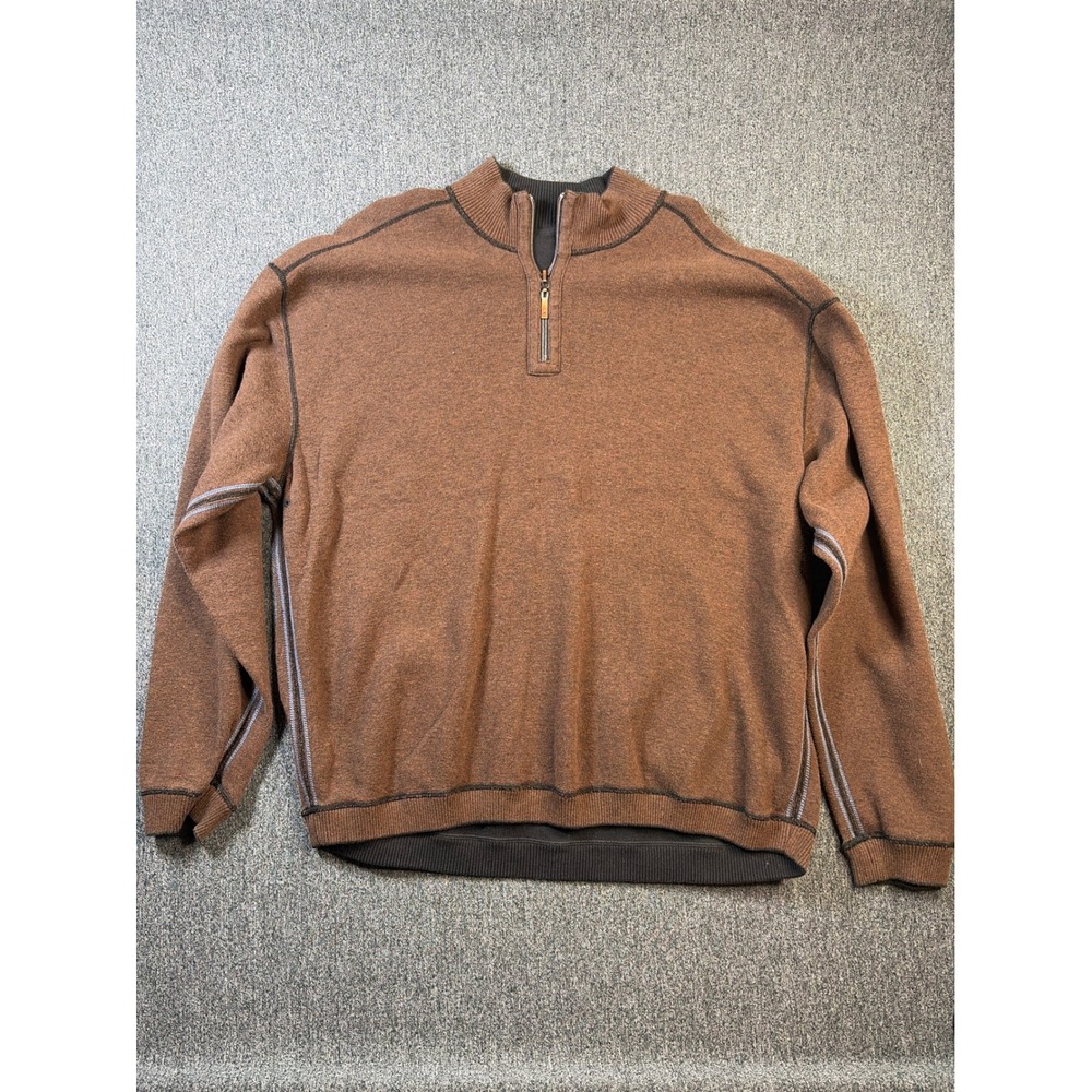 Tommy Bahama Reversible Quarter Zip Pullover Sweater Mens‎ Brown Black